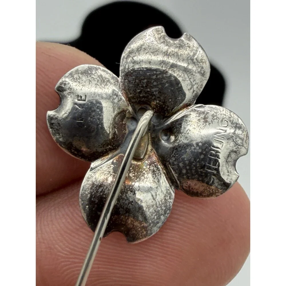 Vintage Stuart NYE Sterling Silver 925 Dogwood Flower Lapel Pin Early NYE 2-1/4